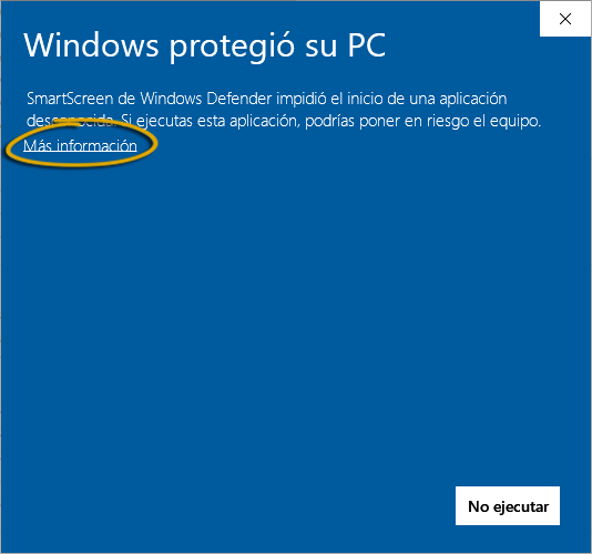 Seleccionar Más información en Windows SmartScreen